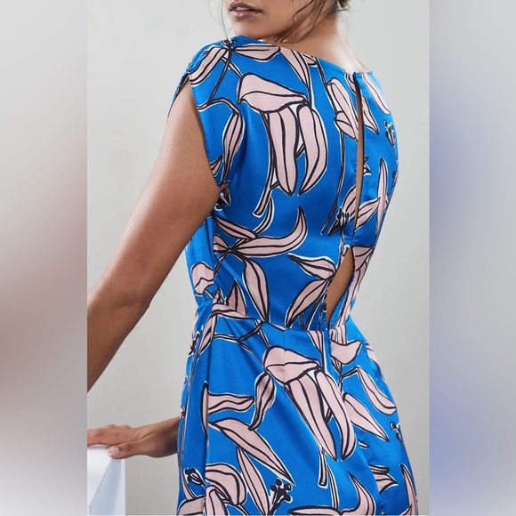 NWT Reiss Blue Sarah Printed Flutter Sleeves Peek-a-Boo back knee length XS - Picture 2 of 14